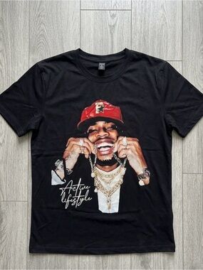 Black Graphic Tee with Red Cap Print - StreetWear